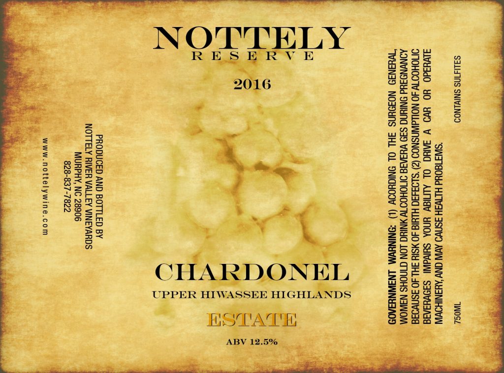 2016 CHARDONEL - Nottely River Valley Vineyards Release August 30, 2019